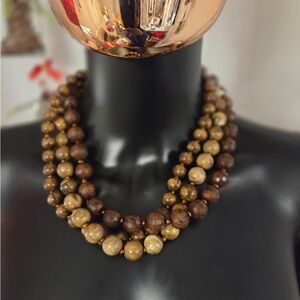 Triple-Strand Brown Beaded Necklace